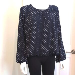 Tommy Hilfiger SzL/G EUC Navy Blue White Polka Dot Lined Elastic Waist Polyester